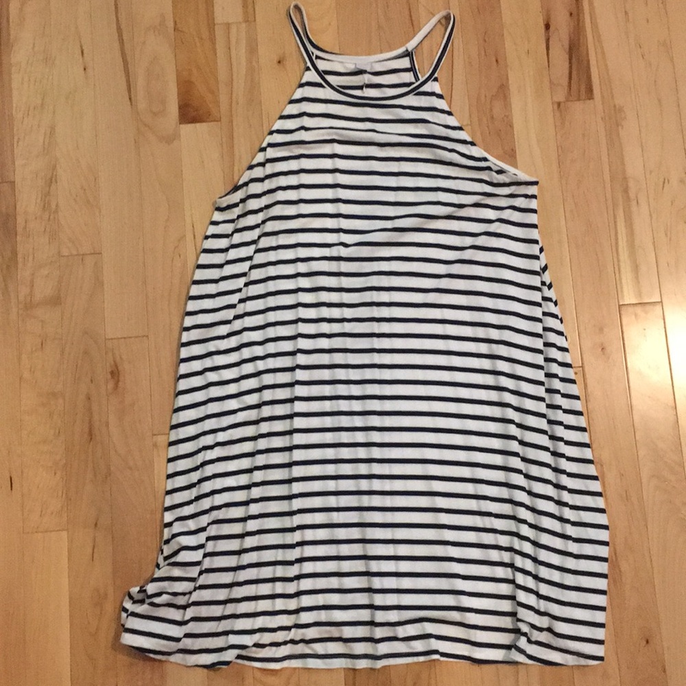 Blue and white striped dress